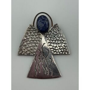 MSL Signed Sterling Silver Angel Sodalite Cabochon Brooch Pin